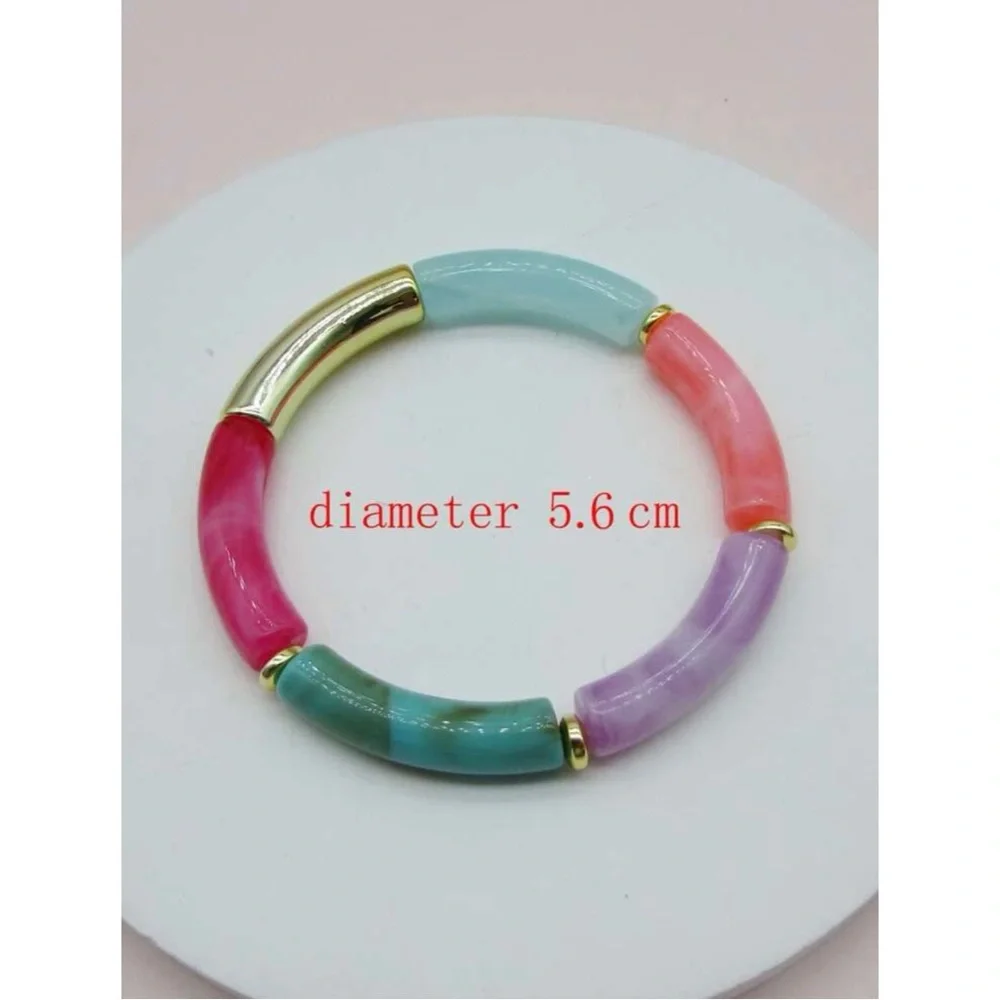 Colorful Tube Bead Bangle | Bamboo Style Stretch Bracelet